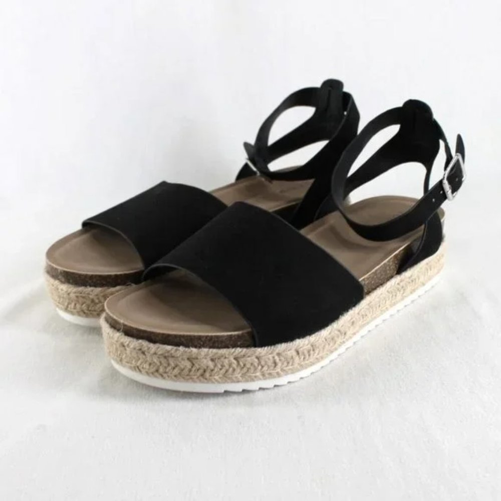 Torrid Espadrille Flatform Wedge Sandal Womens 13WW Black Ankle Strap Open Toe